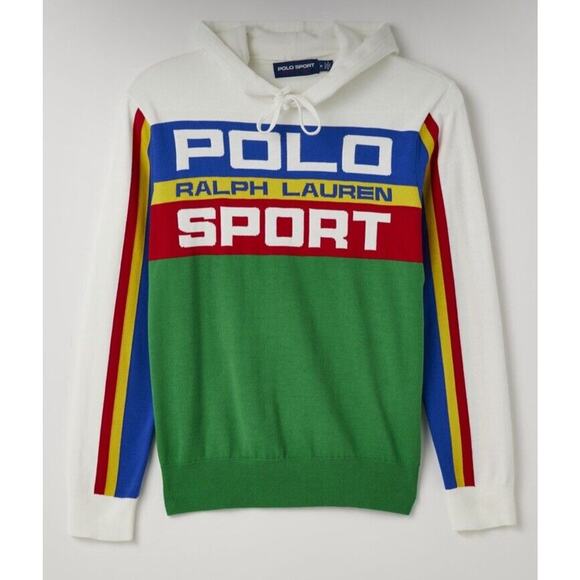 Polo Sport Ralph Lauren Sweater Hooded Men Medium Hoodie Shirt Colorblock Logo - Picture 1 of 6